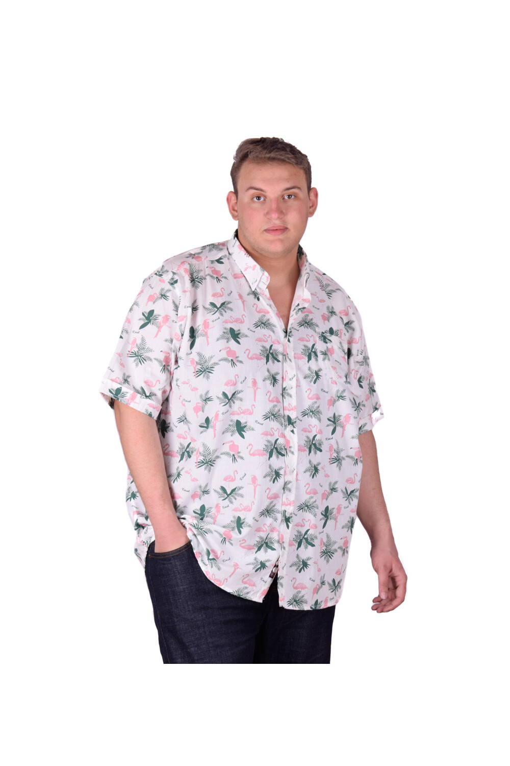 Men's Short Sleeve Big Size Casual Jakar Cotton Regular Fit Shirt