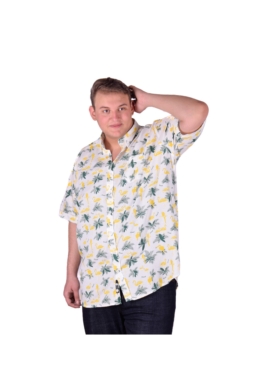 Men's Short Sleeve Big Size Casual Jakar Cotton Regular Fit Shirt