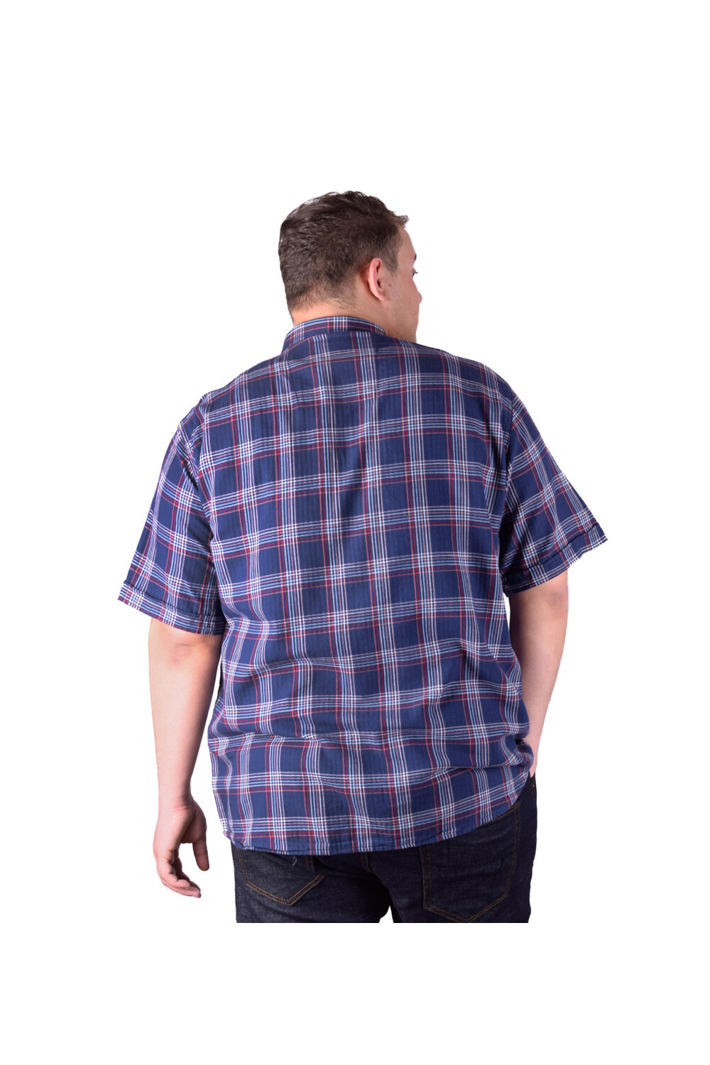 Men's Big Size Casual Checked Short Sleeve Cotton Regular Fit Shirt