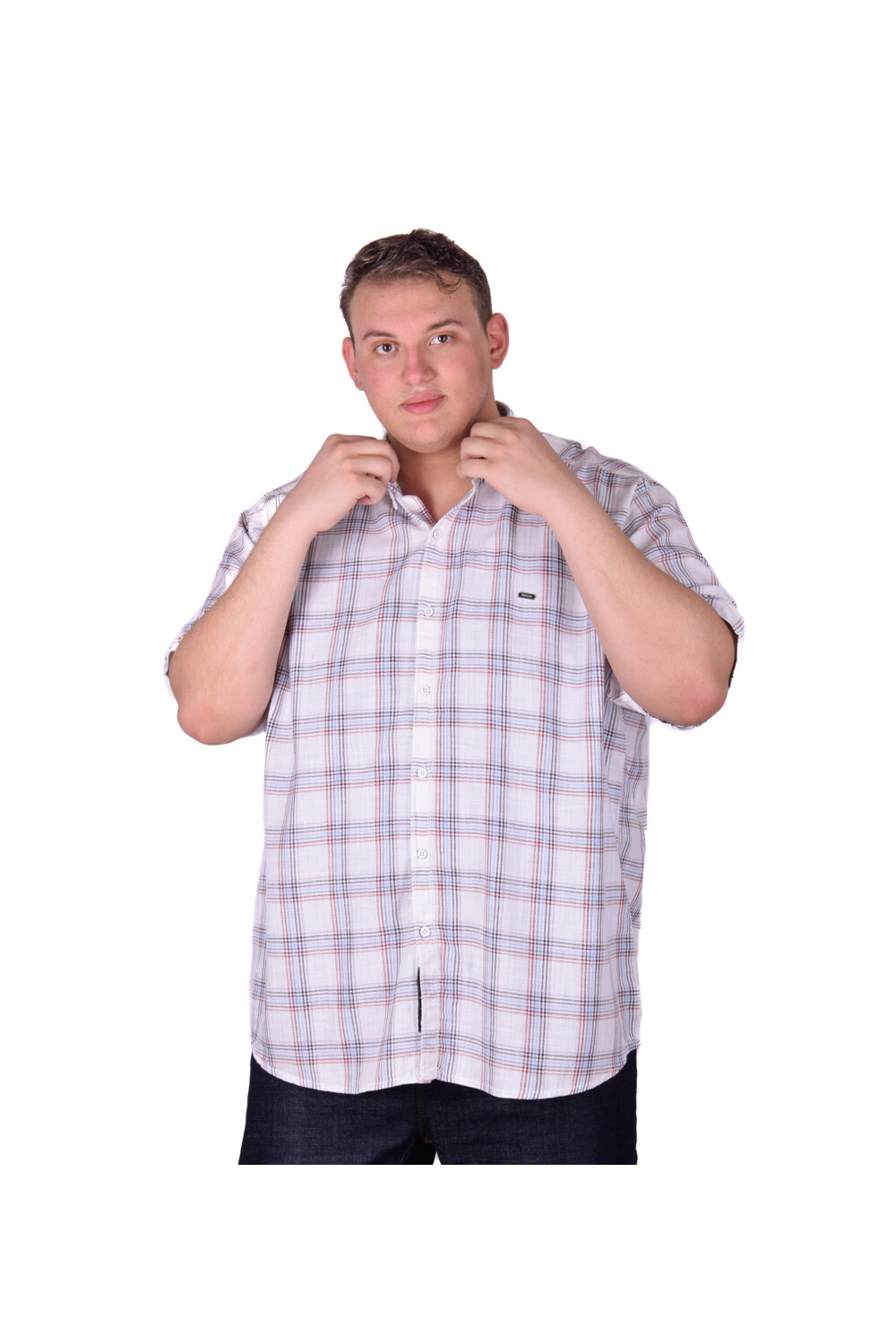 Men's Big Size Casual Checked Short Sleeve Cotton Regular Fit Shirt