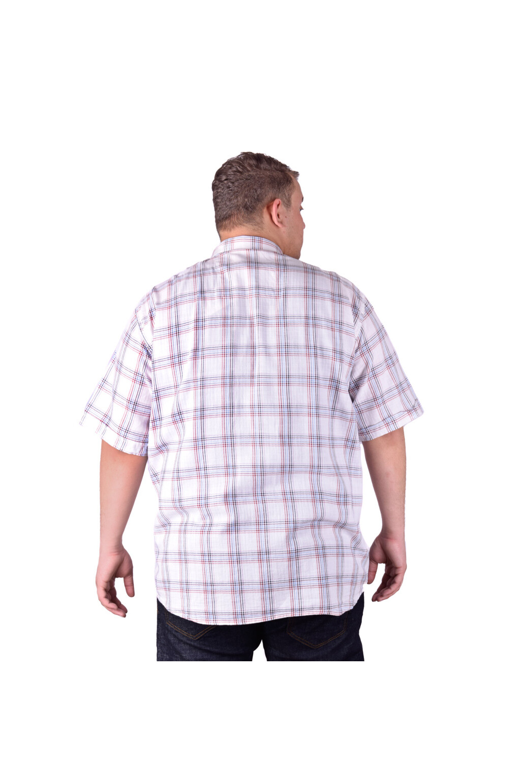 Men's Big Size Casual Checked Short Sleeve Cotton Regular Fit Shirt