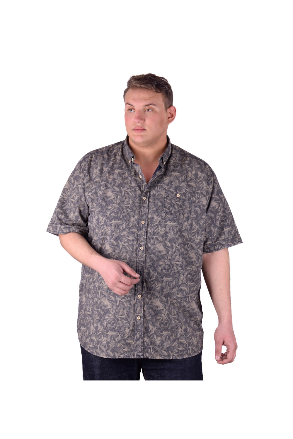 Men's Big Size Casual Jakar Short Sleeve Cotton Regular Fit Shirt With Unique Pattern