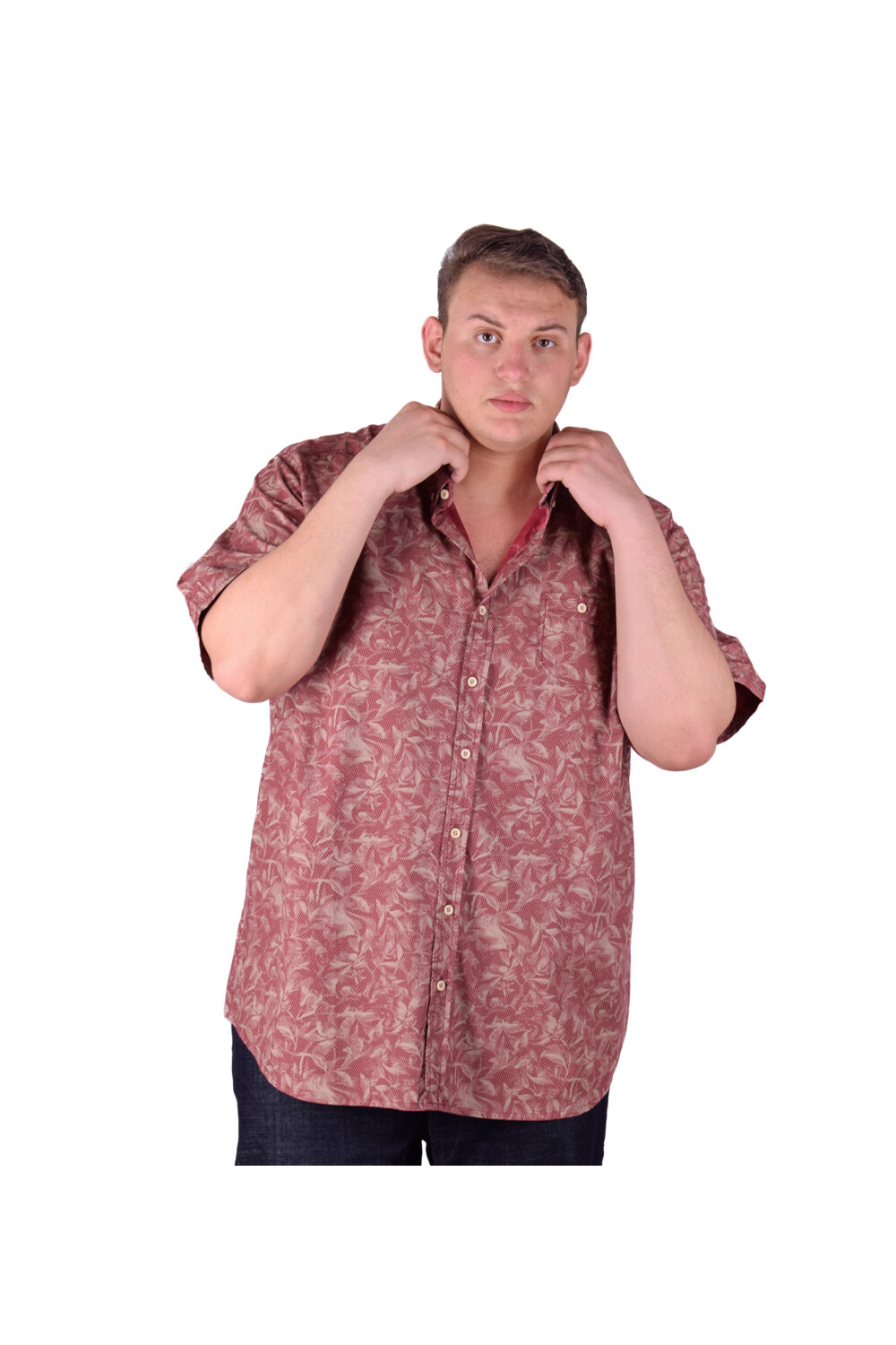 Men's Big Size Casual Jakar Short Sleeve Cotton Regular Fit Shirt With Unique Pattern