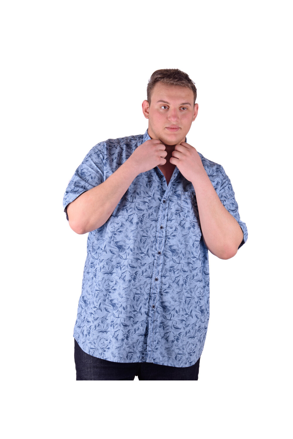 Men's Big Size Casual Jakar Short Sleeve Cotton Regular Fit Shirt With Unique Pattern