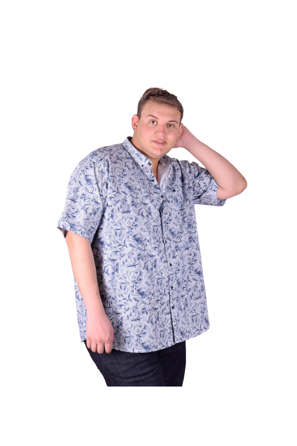 Men's Big Size Casual Jakar Short Sleeve Cotton Regular Fit Shirt With Unique Pattern