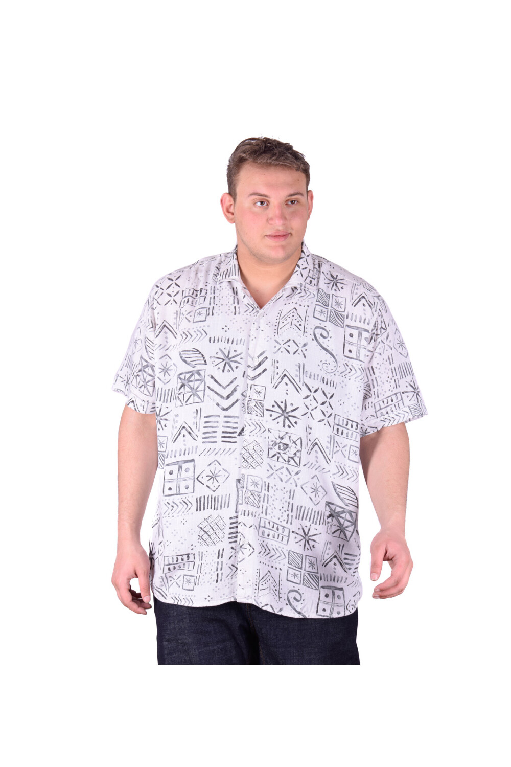 Men's Big Size Casual Jakar Short Sleeve Cotton Regular Fit Shirt