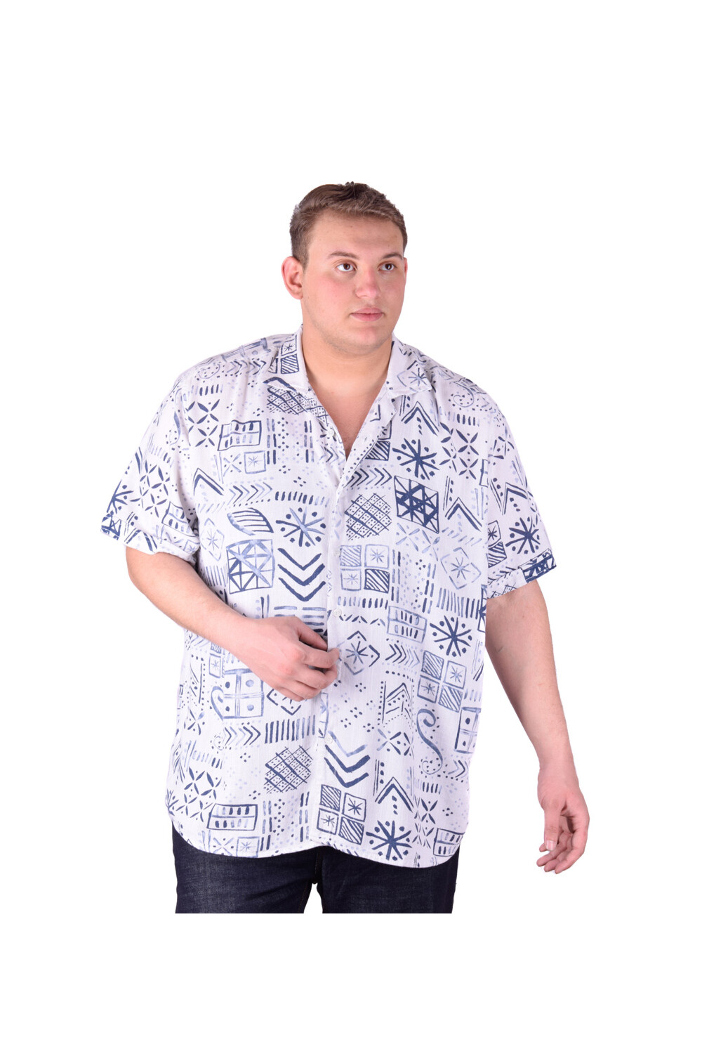 Men's Big Size Casual Jakar Short Sleeve Cotton Regular Fit Shirt