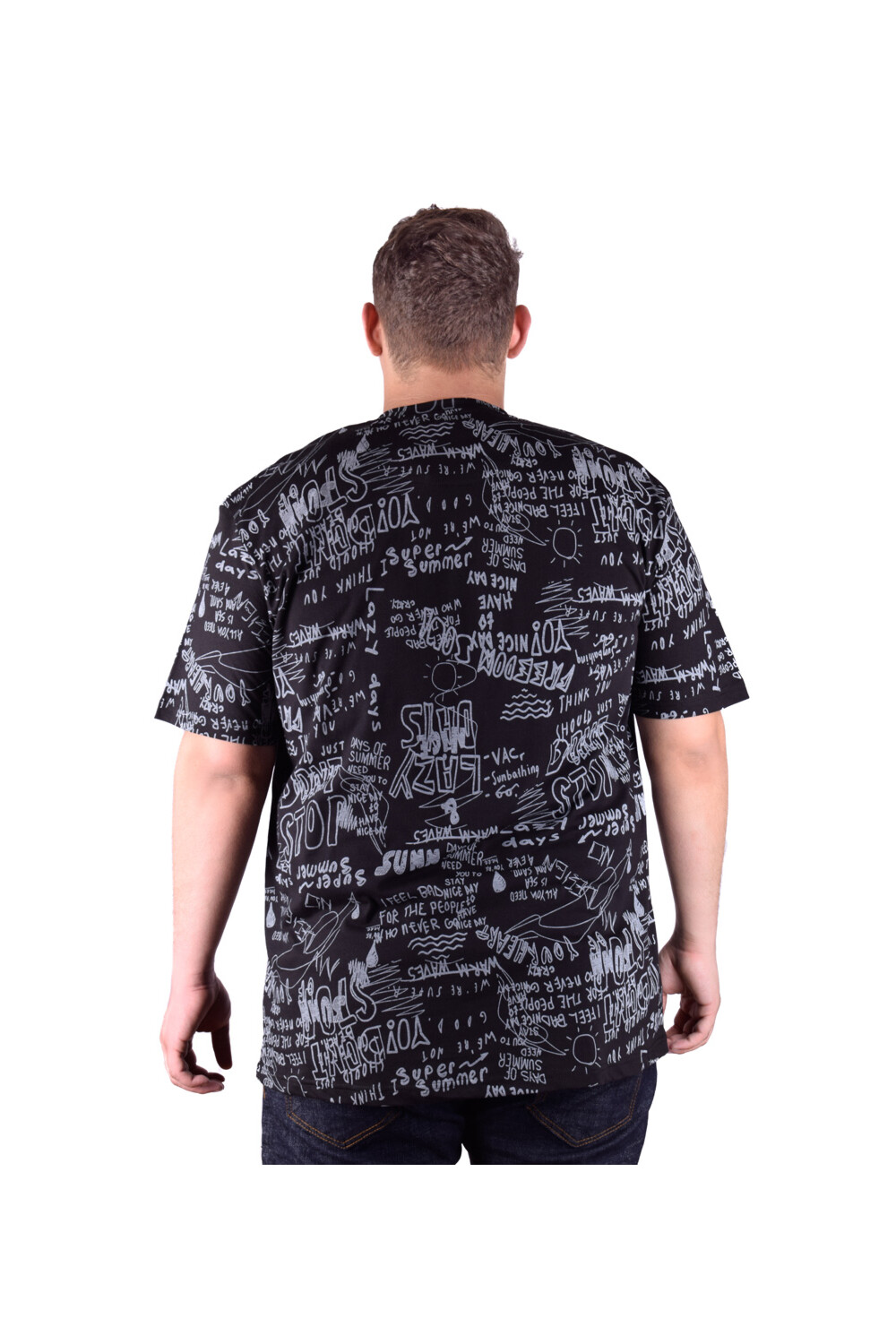 Men's Front & Back Printed Cotton Rounded Neck T-shirt Big Size
