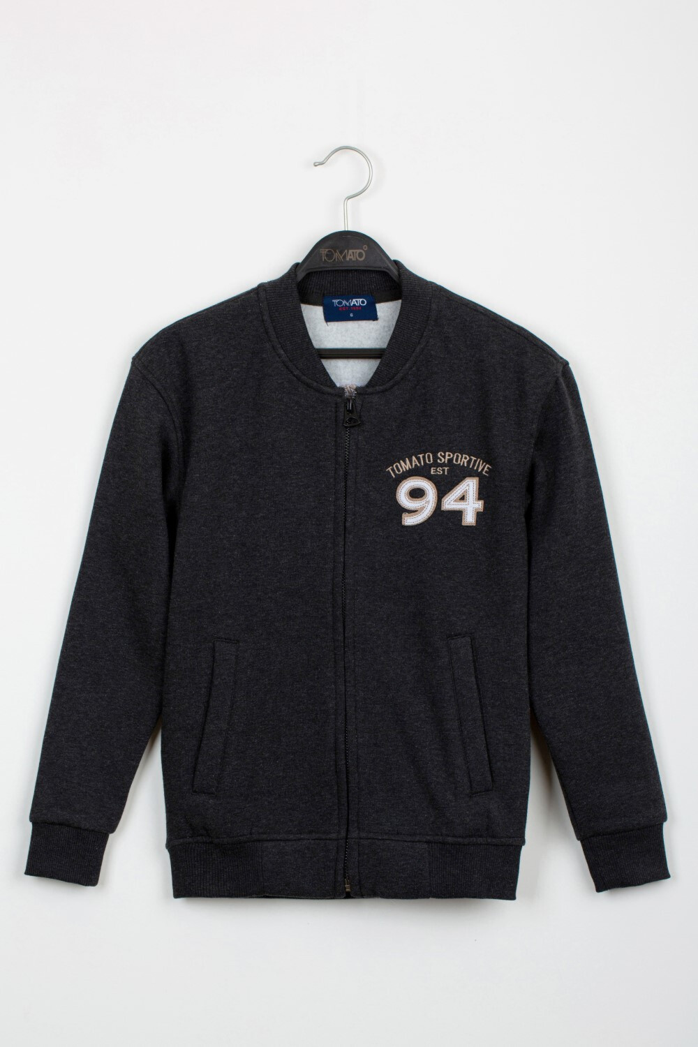 Boy's Slim Fit Full Zipper Padded Front & Back Printed Melton Sweatshirt