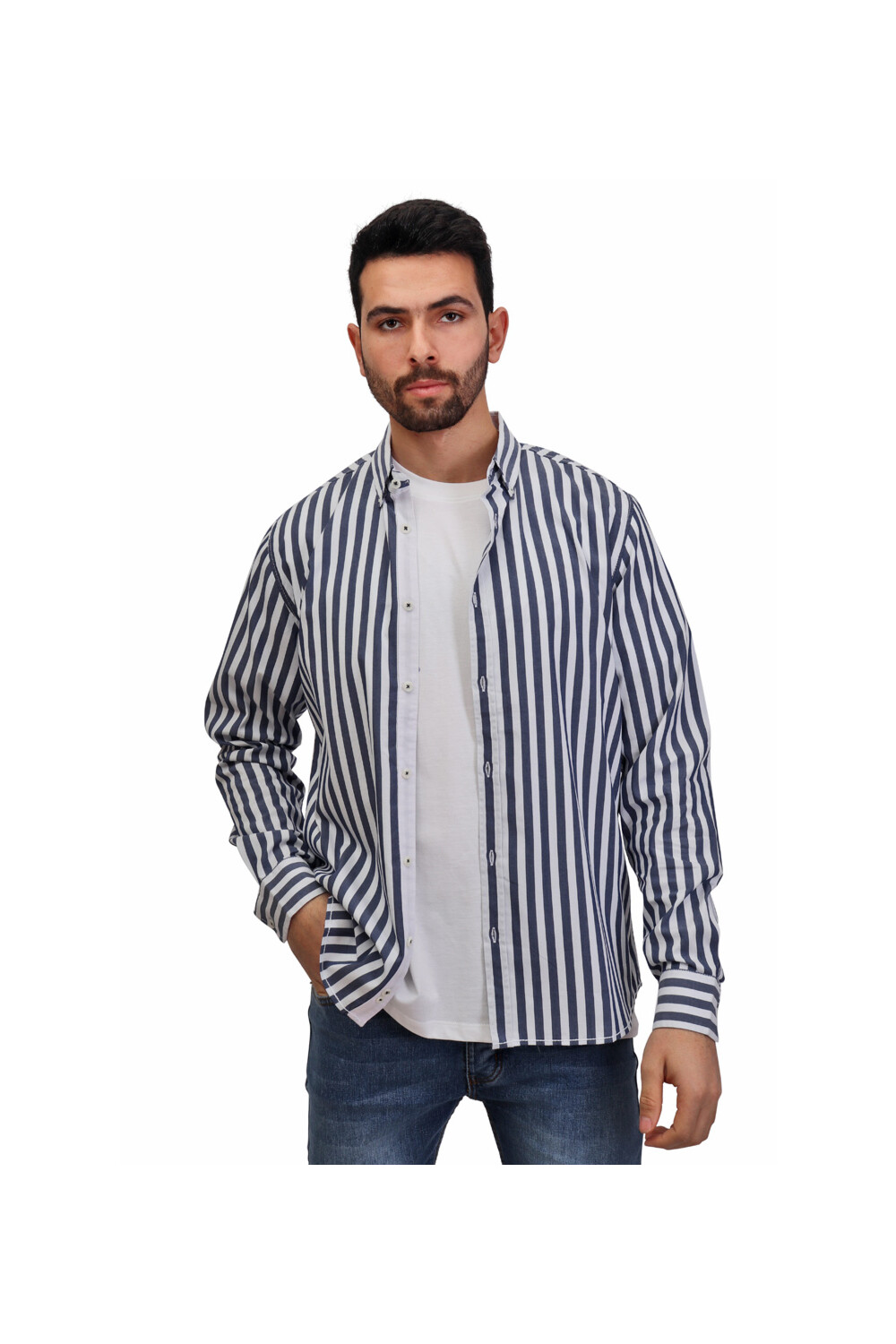 Men's Striped Regular Fit Unique Style Cotton Shirt